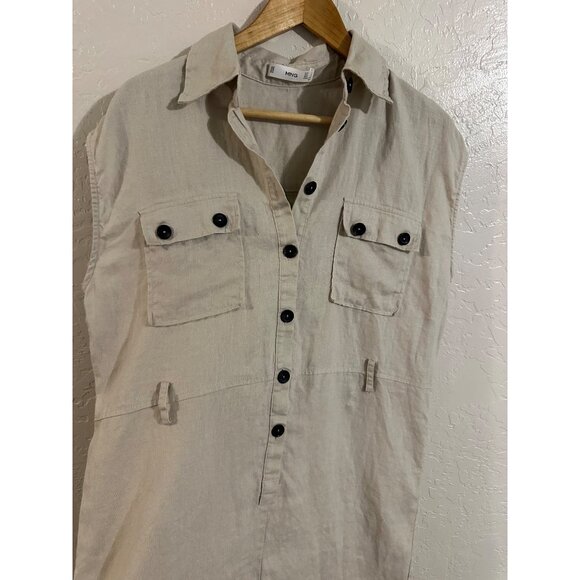 MNG Mango 100% Linen Beige Sleeveless Mini Dress - Picture 5 of 9